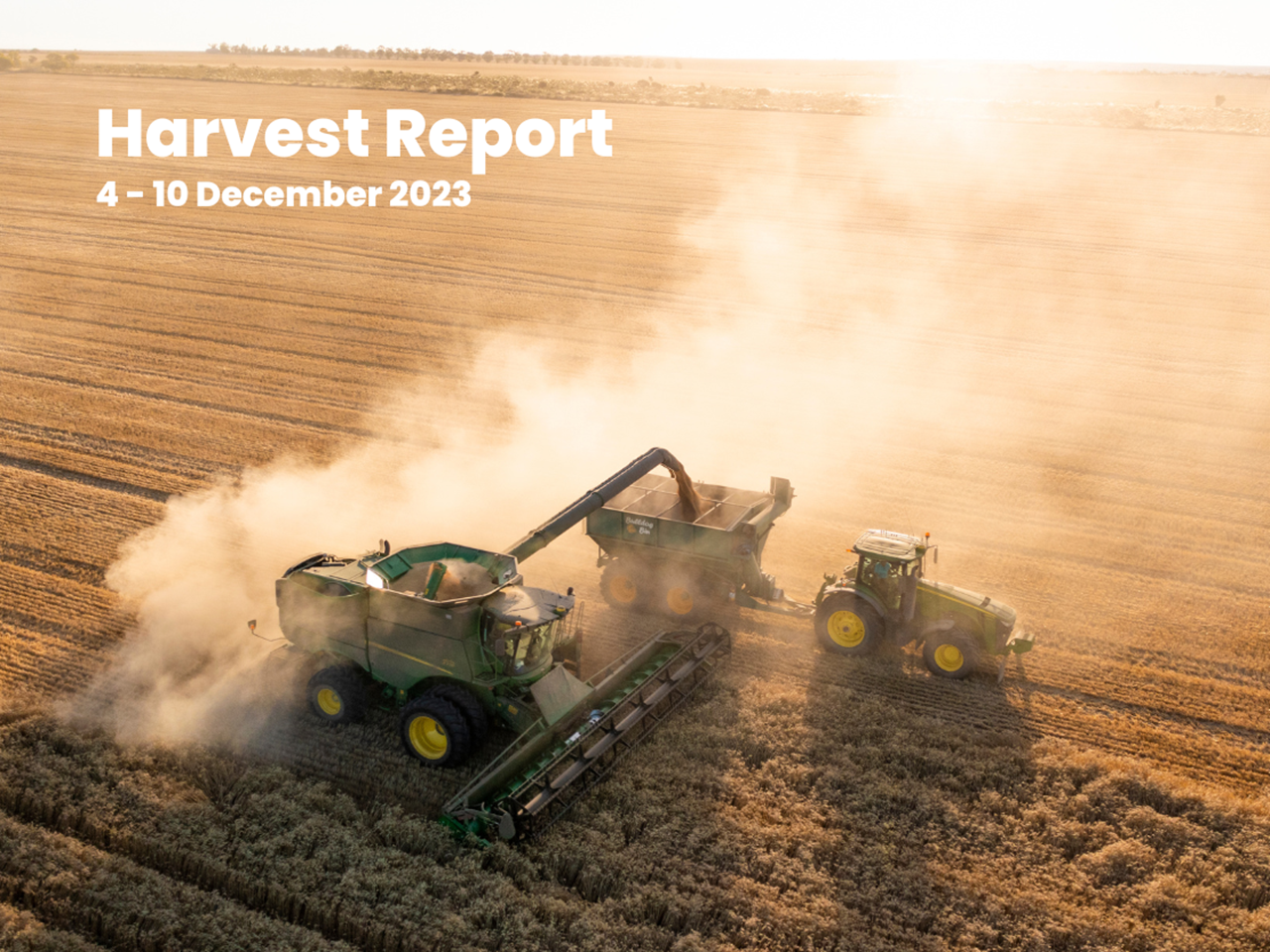 Image of a header and chaser bin harvesting with text that reads "4-10 December"