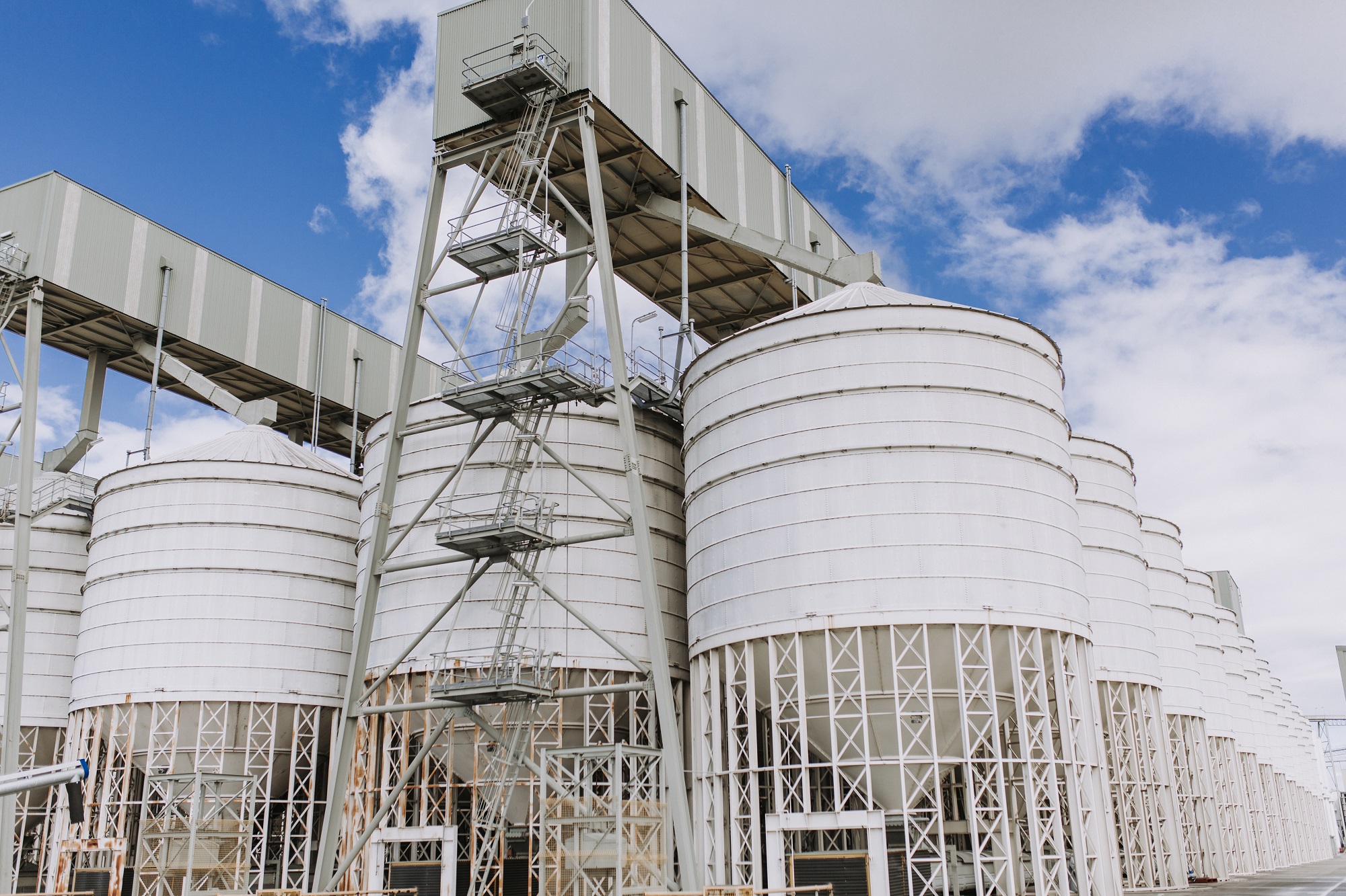 White grain silos at CBH Metro Grain Centre