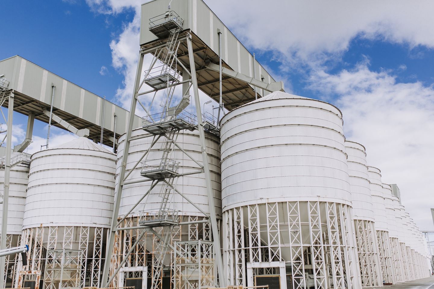 White grain silos at CBH Metro Grain Centre